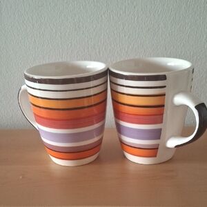 Vibrant Striped Mug Duo - Orange, Purple, Brown